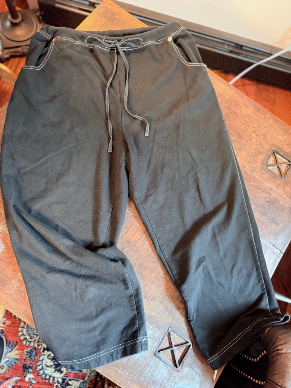 Women's Jean detailed Black Drawstring Casual Pants in French Terry Fabric